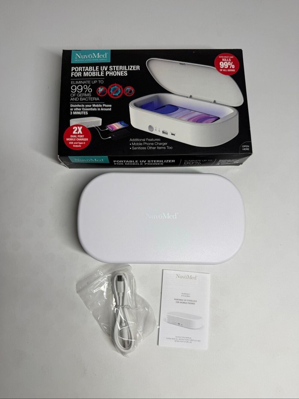 NWT NuvoMed Portable UV Sterilizer Phone Sanitizer USB Type C Charger